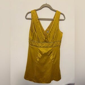 Karen Millen Mustard Yellow Silk Blend Pleated Cocktail Dress - US 12 / UK 16